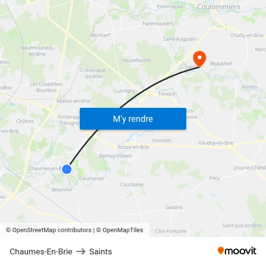 Chaumes-En-Brie to Saints map