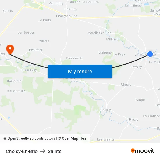 Choisy-En-Brie to Saints map