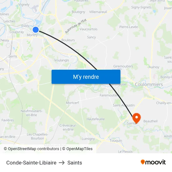 Conde-Sainte-Libiaire to Saints map