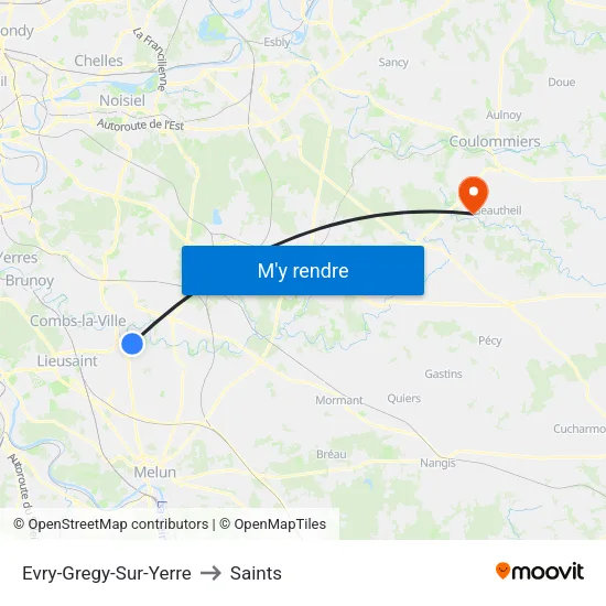 Evry-Gregy-Sur-Yerre to Saints map
