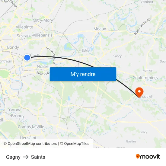 Gagny to Saints map