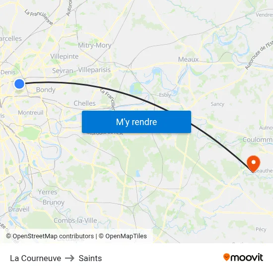 La Courneuve to Saints map