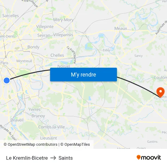 Le Kremlin-Bicetre to Saints map