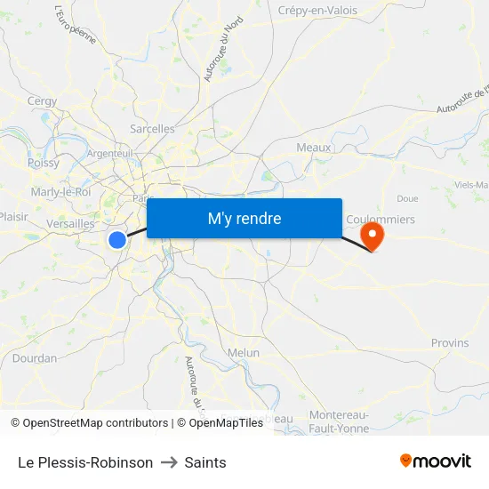 Le Plessis-Robinson to Saints map