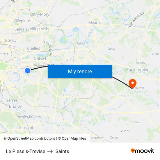 Le Plessis-Trevise to Saints map