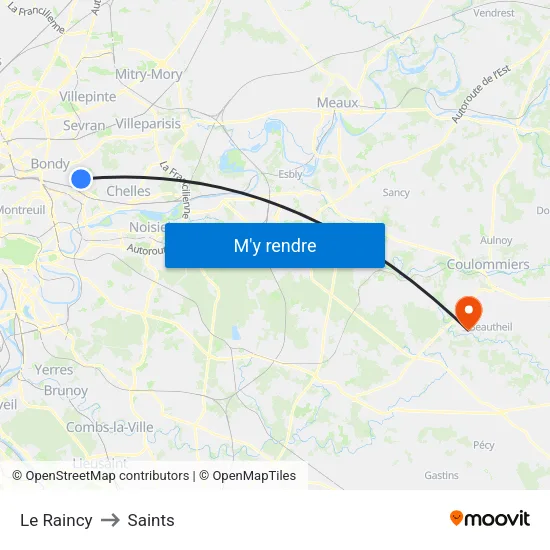 Le Raincy to Saints map