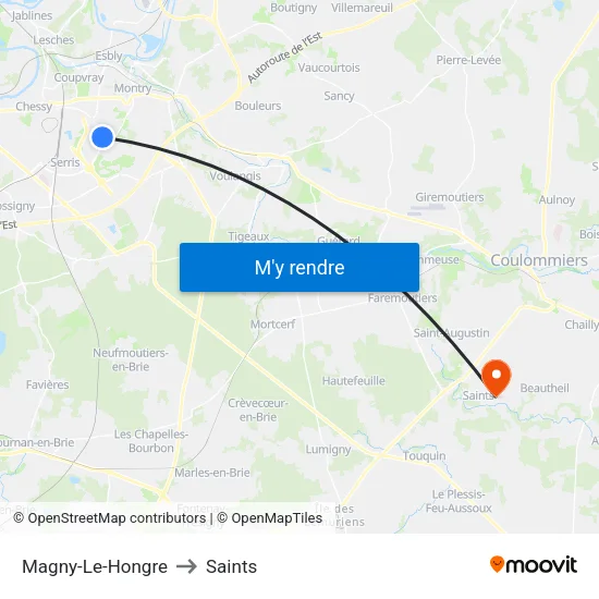 Magny-Le-Hongre to Saints map