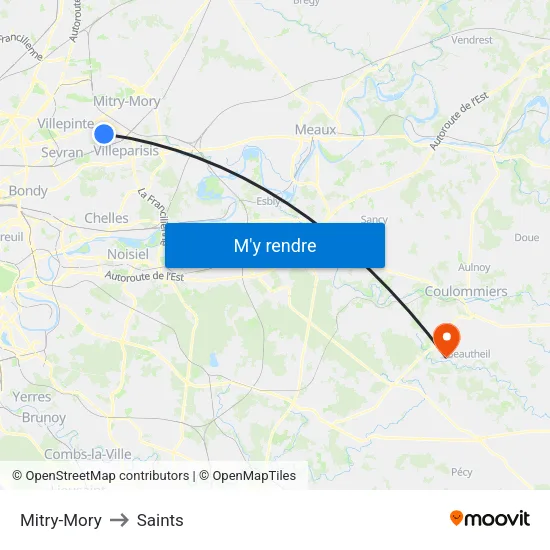 Mitry-Mory to Saints map