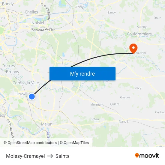 Moissy-Cramayel to Saints map