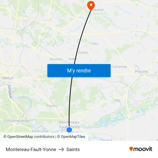 Montereau-Fault-Yonne to Saints map