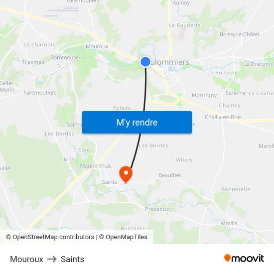 Mouroux to Saints map