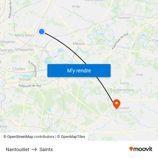 Nantouillet to Saints map