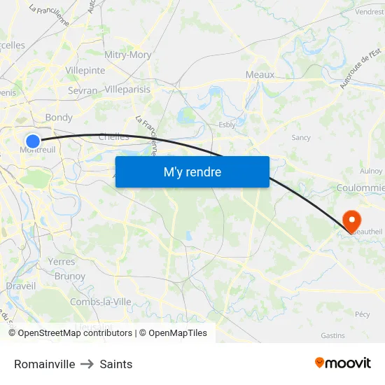 Romainville to Saints map