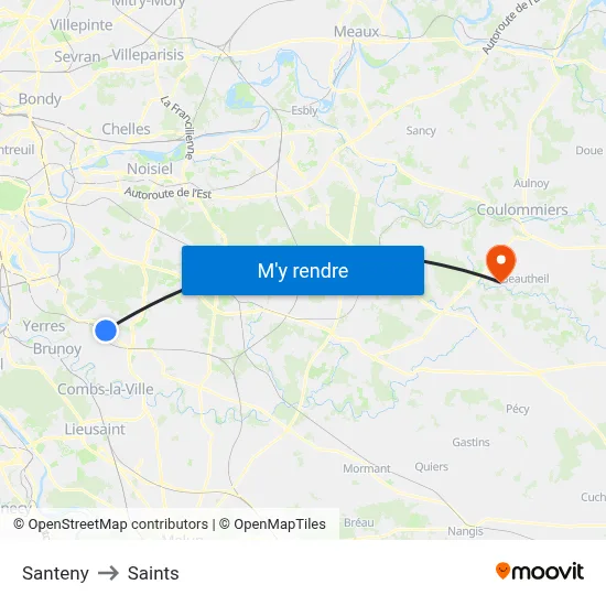 Santeny to Saints map