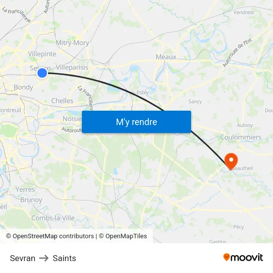 Sevran to Saints map