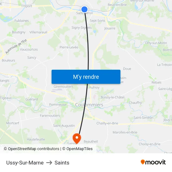 Ussy-Sur-Marne to Saints map