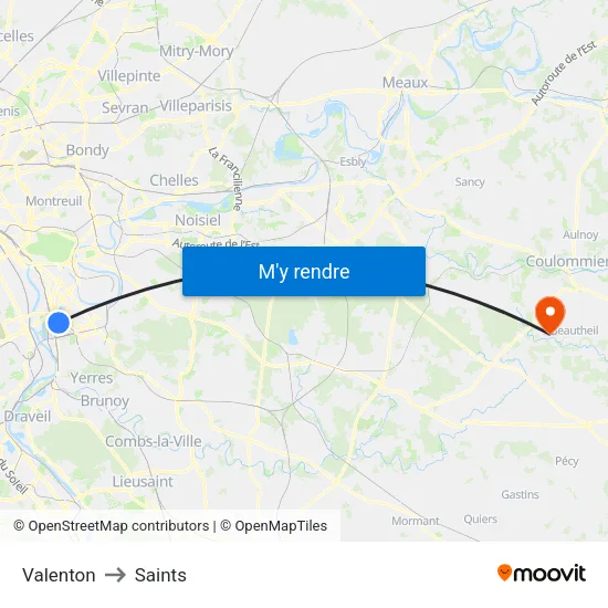 Valenton to Saints map