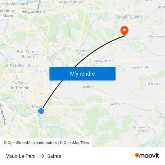 Vaux-Le-Penil to Saints map