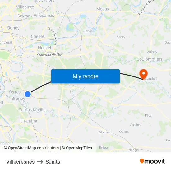 Villecresnes to Saints map