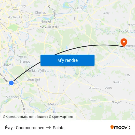 Évry - Courcouronnes to Saints map