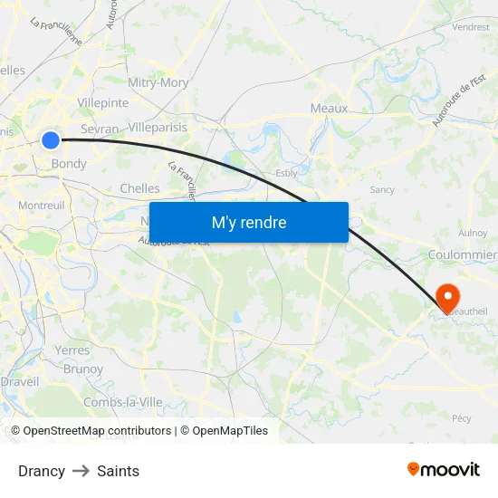 Drancy to Saints map