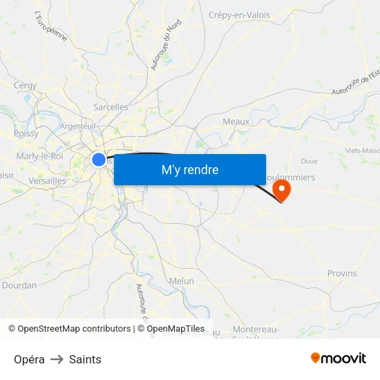 Opéra to Saints map