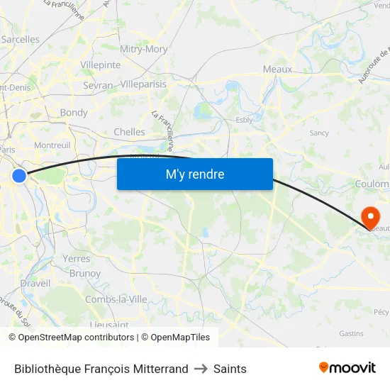 Bibliothèque François Mitterrand to Saints map