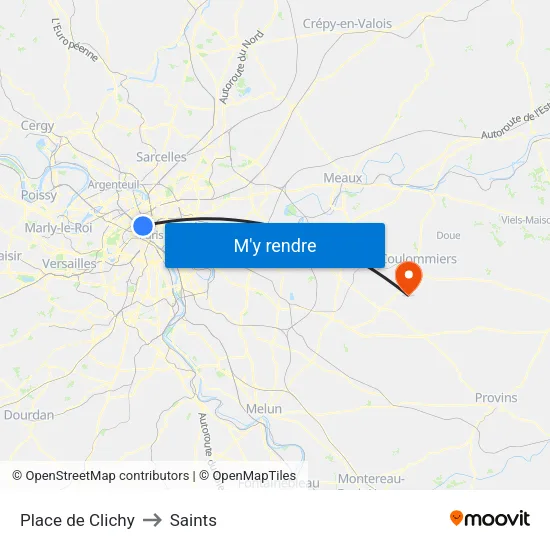 Place de Clichy to Saints map