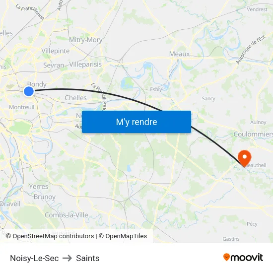 Noisy-Le-Sec to Saints map