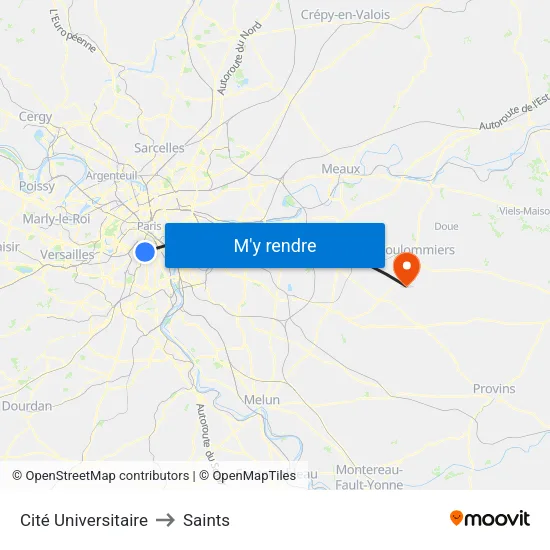 Cité Universitaire to Saints map