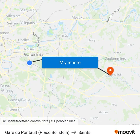 Gare de Pontault (Place Beilstein) to Saints map
