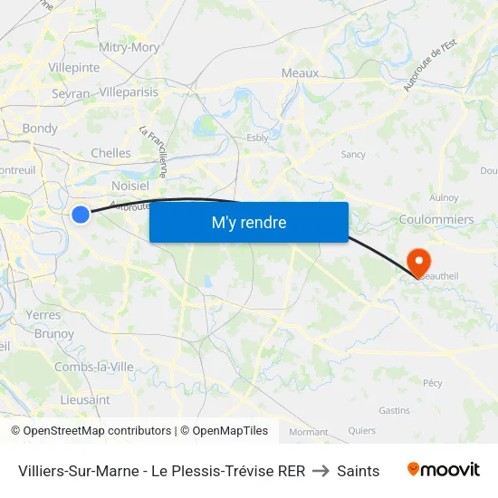 Villiers-Sur-Marne - Le Plessis-Trévise RER to Saints map