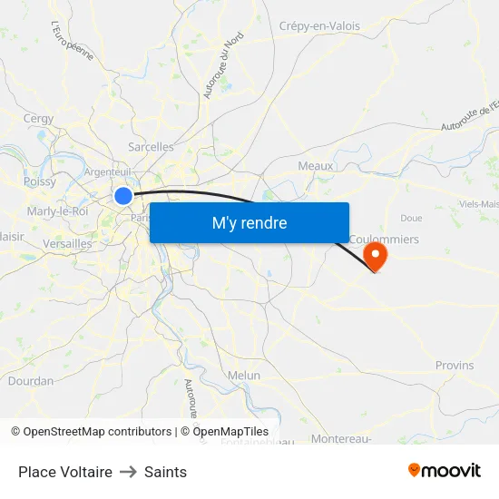 Place Voltaire to Saints map