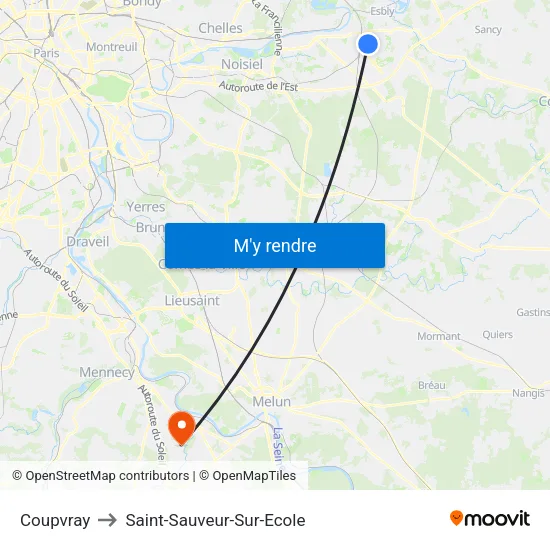 Coupvray to Saint-Sauveur-Sur-Ecole map