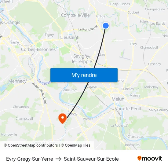 Evry-Gregy-Sur-Yerre to Saint-Sauveur-Sur-Ecole map