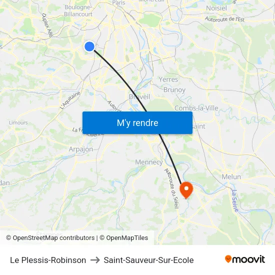 Le Plessis-Robinson to Saint-Sauveur-Sur-Ecole map