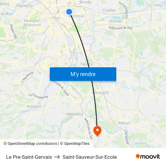 Le Pre-Saint-Gervais to Saint-Sauveur-Sur-Ecole map