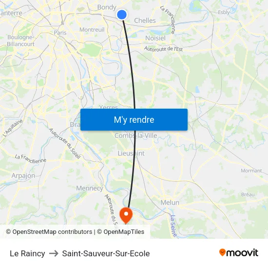 Le Raincy to Saint-Sauveur-Sur-Ecole map