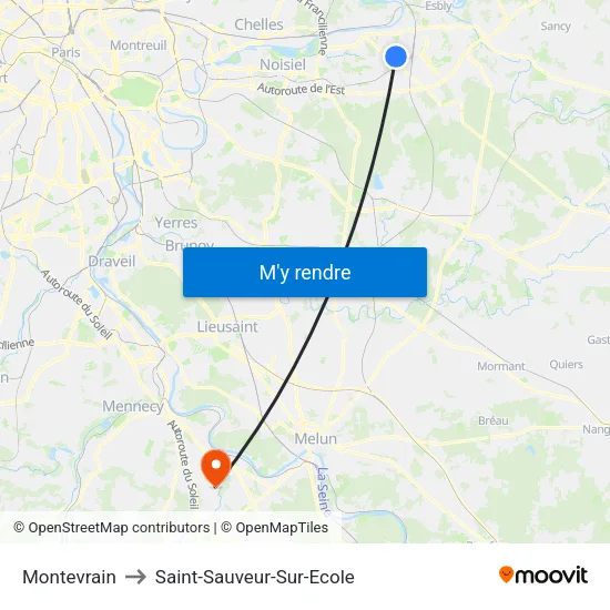 Montevrain to Saint-Sauveur-Sur-Ecole map