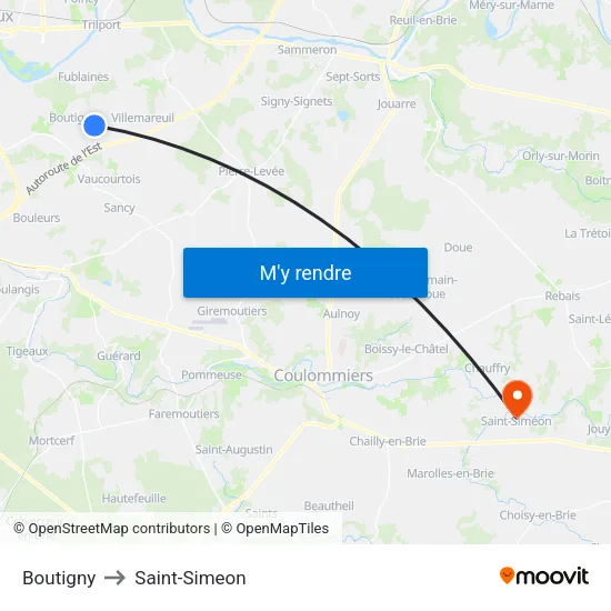 Boutigny to Saint-Simeon map
