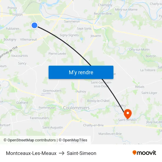 Montceaux-Les-Meaux to Saint-Simeon map
