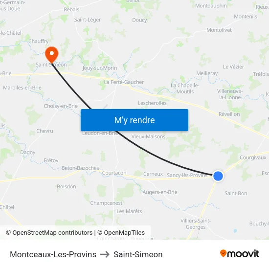 Montceaux-Les-Provins to Saint-Simeon map
