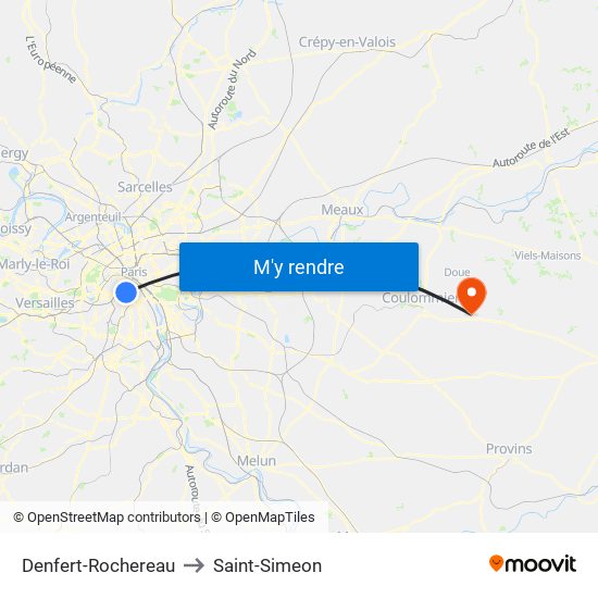 Denfert-Rochereau to Saint-Simeon map