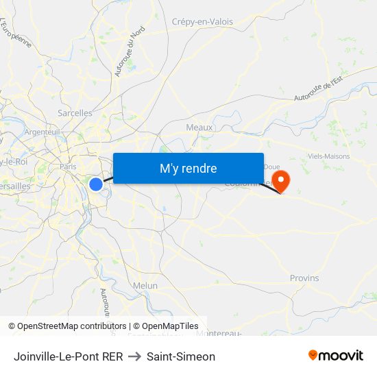 Joinville-Le-Pont RER to Saint-Simeon map