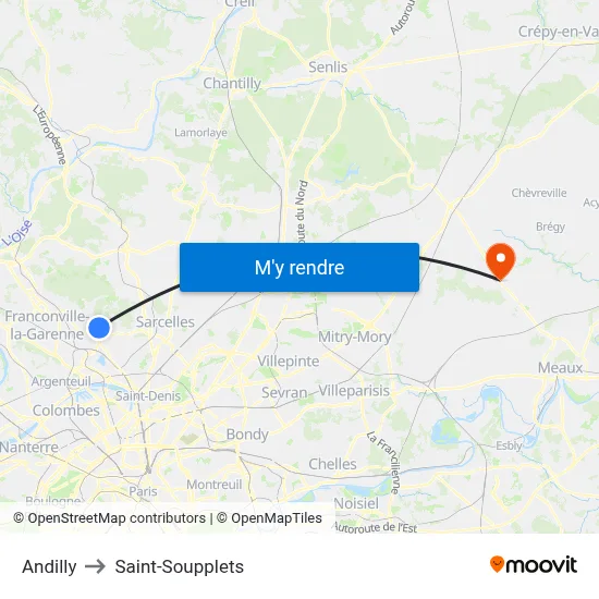 Andilly to Saint-Soupplets map