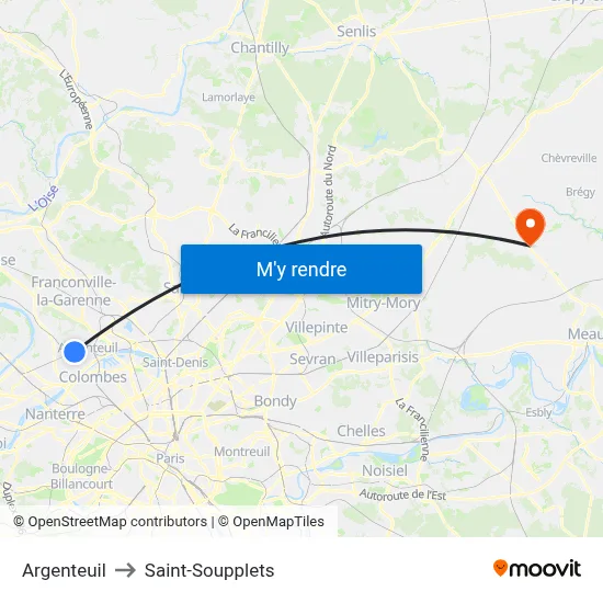 Argenteuil to Saint-Soupplets map