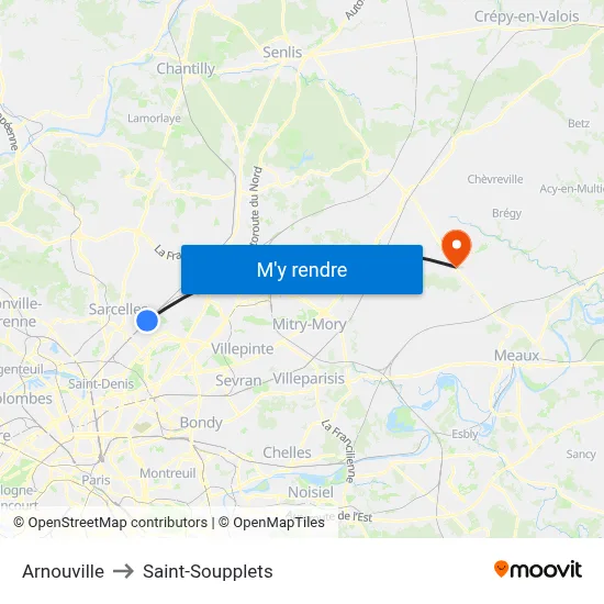 Arnouville to Saint-Soupplets map