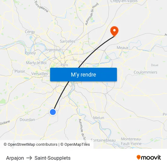 Arpajon to Saint-Soupplets map