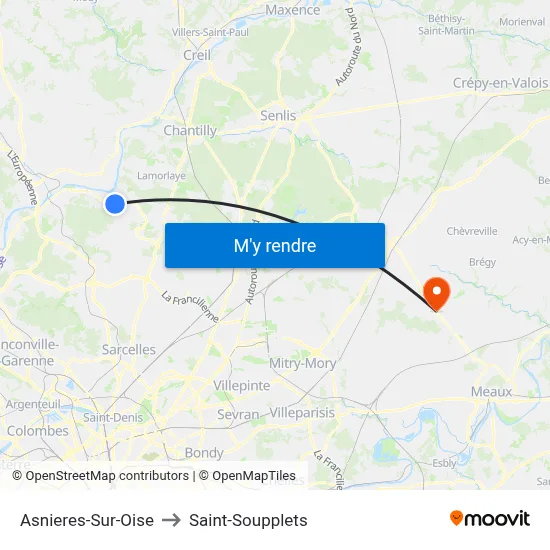 Asnieres-Sur-Oise to Saint-Soupplets map