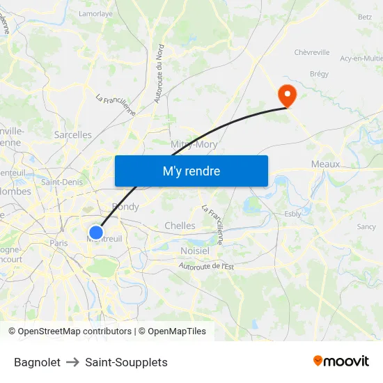 Bagnolet to Saint-Soupplets map